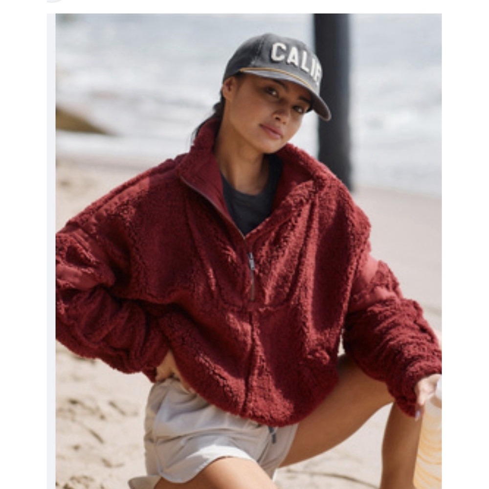 Free People Movement Nantucket Fleece Pullover Women's Size M Rust Red 1/4 Zip